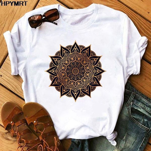 

beautiful mandala print t shirt women short sleeve o-neck loose tshirt female harajuku tee shirt camisetas mujer clothing, White