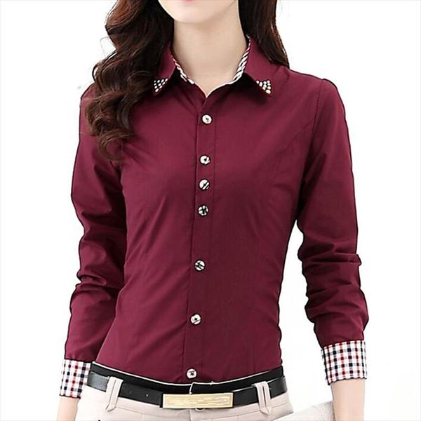

2020 autumn spring ol womens shirt patchwork plaid ladies office shirts basic blusas women blouses shirt camisas femininas, White