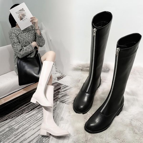

boots 2021 autumn and winter front zipper guidi knight thick heel long1, Black