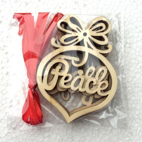 

01mkornament letter wood heart bubble christmas pattern tree decorations home festival ornaments hanging gift, 6 pc per bag