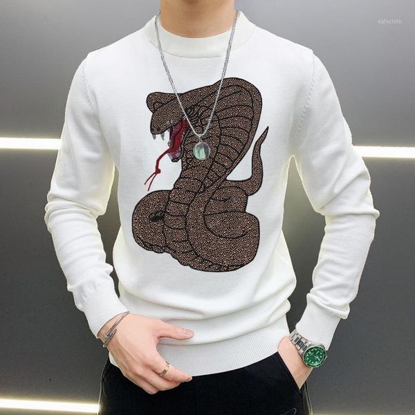 

european diamond snake sweater korean fashion personality autumn and winter men's long-sleeved bottoming1, White;black