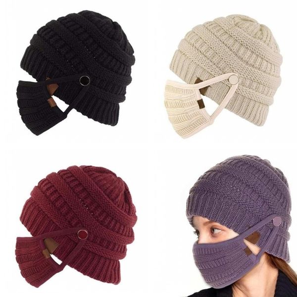 

2020 new winter hat european and american knitted hat buttons can bring face masks knitted twist hat masks 2 sets 3 p2