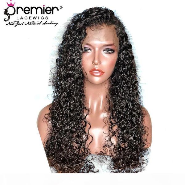 

premier natural hairline glueless lace front wigs brazilian remy human hair 150% density curly lace wig for american, Black;brown