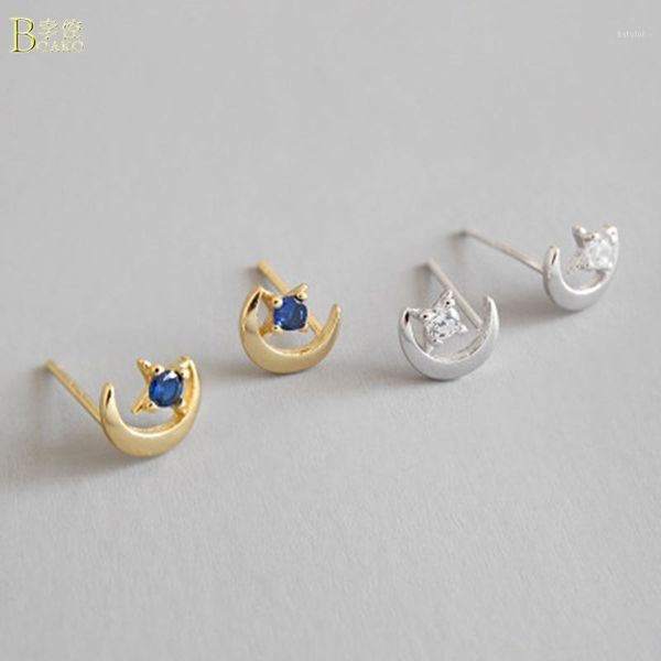 

boako korean version of s925 sterling silver earrings temperament wild inlaid zircon earrings stars moon female silver jewelry1, Golden;silver