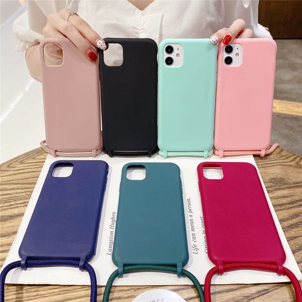 

liquid silicone necklace phone case for iphone 12 pro 11 pro xs max x xr 7 8 plus se 2020 lanyard crossbody cord rope cover shell