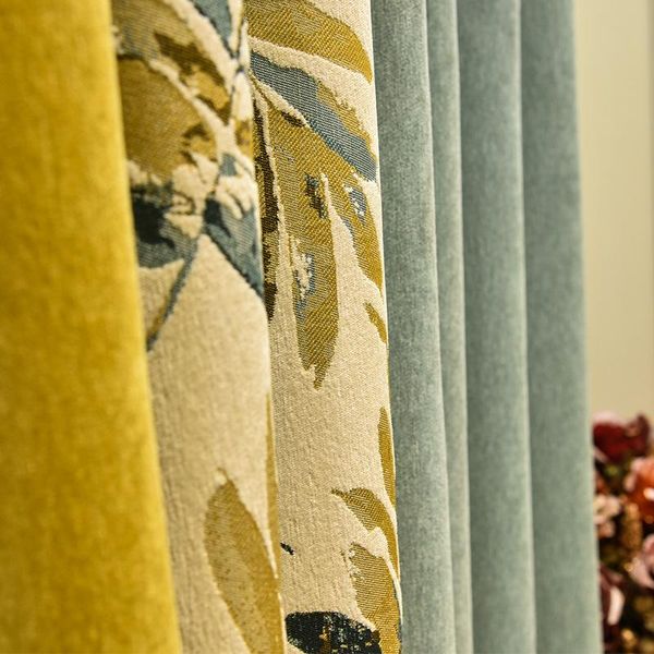 

curtain & drapes thickened chenille stitching jacquard shading curtains for living dining room bedroom colorblock blackout