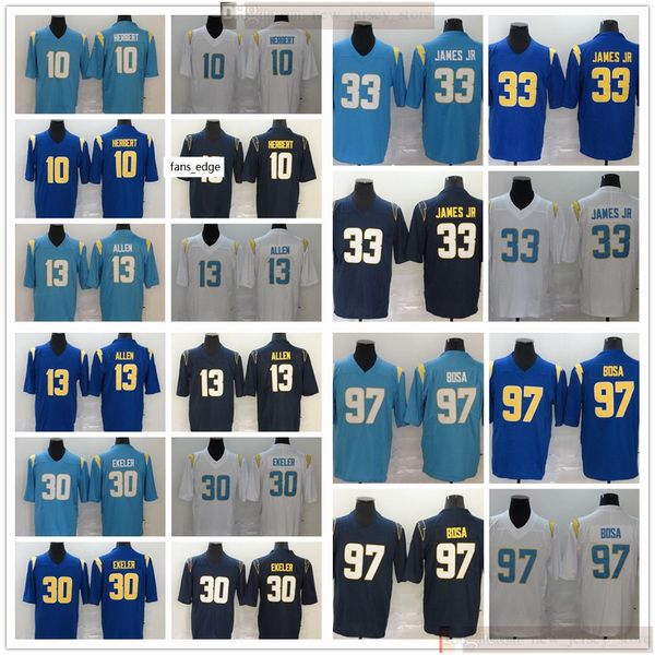 

siедные 10 джастин гербертные майки 13 keenan allen 30 austin ekeler 33 derwin james 97 joey bosa jersey men share blue white, Black;red