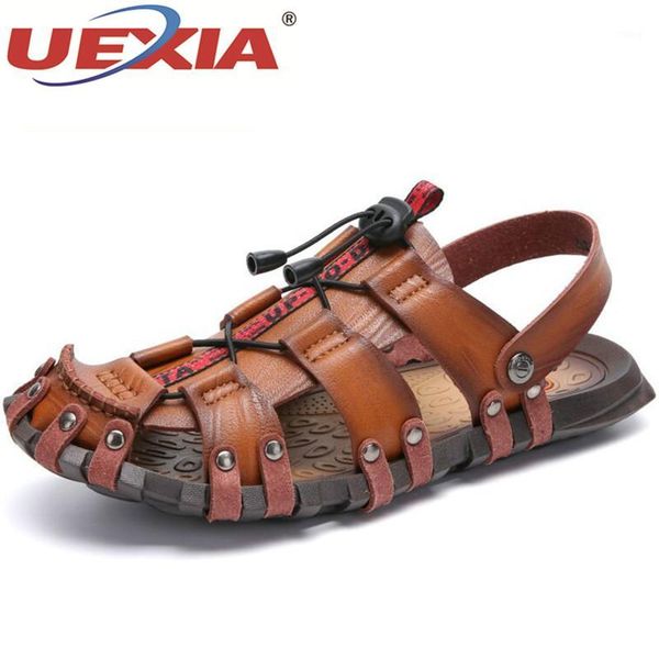 

sandals uexia summer men breathable leather beach casual shoes comfortable slip-on shoes1, Black