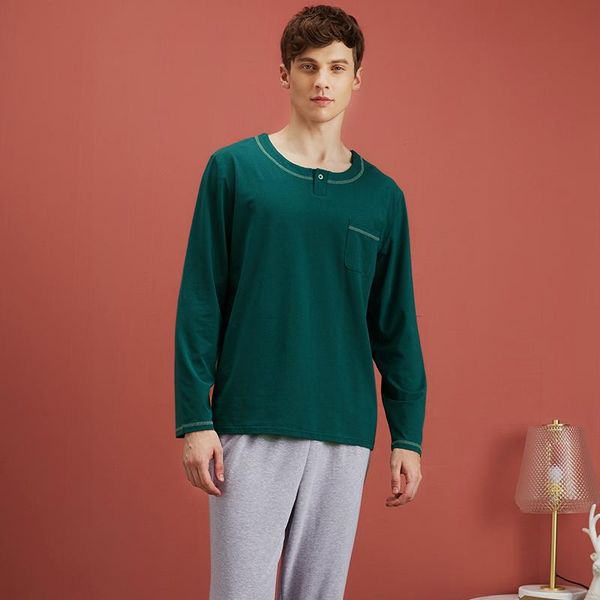 

men's sleepwear spring 2021 pajamas suit home coat long trousers bamboo fiber lapel cardigan leisure and comfortable clothing, Black;brown