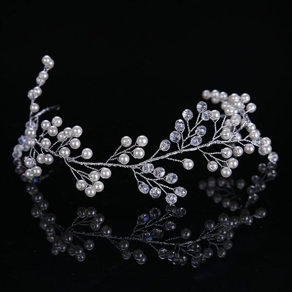 

luxury jewelry white handmade pearl crystal headdress wedding dress hair accessory headband bride tiara women gifts jl, Golden;silver