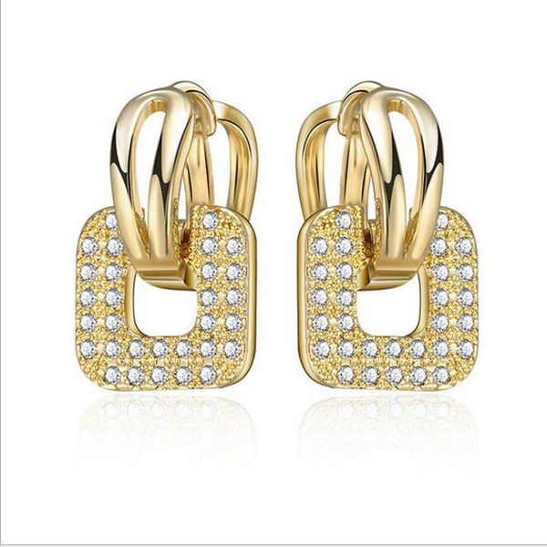 

hoop & huggie fashion white zircon crystal gems gold color earring m01-a-0003, Golden;silver