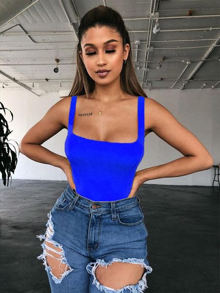 

new summer neon summer body square neck basic sleeveless rompers womens jumpsuit bodycon bodysuit women, Black;white