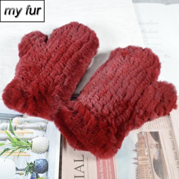 

five fingers gloves lady 100% genuine knitted rex fur mittens winter lovely warm soft real good elastic, Blue;gray