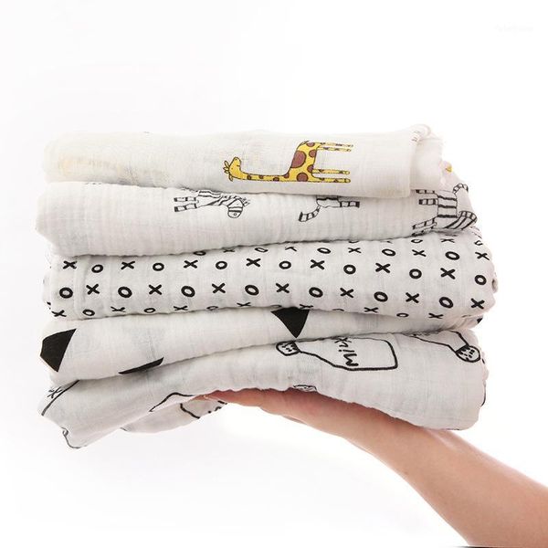 

black serious muslin cotton baby swaddles for newborn baby blankets black & white gauze bath towel1