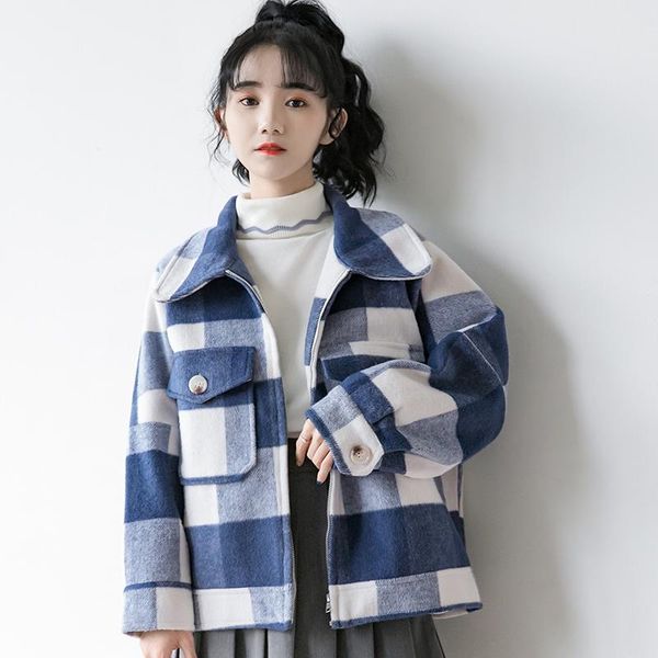 

2021 winter new short grid hair coat female loose korean version thickened coats and jackets women, Black