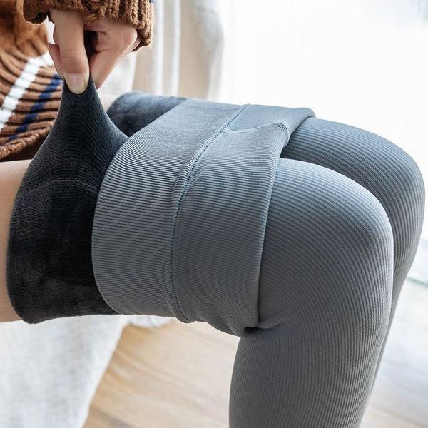 

2020 new winter leggings women's warm pants high waist thick velvet casual ladies solid all-match cotton standard trousers m761, Black