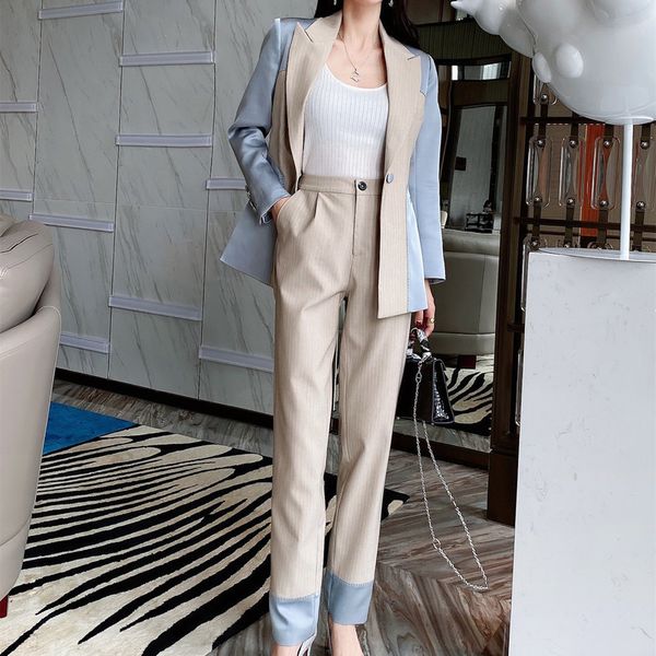 

silk acetate pinstripe contrast fabric comfortable style high end atmospheric suit suit two piece suit for women q1215, White;black