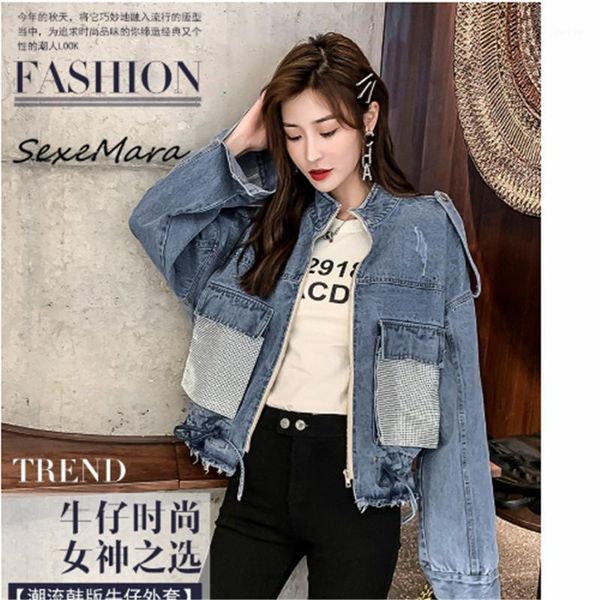 

vintage blue spring print denim jacket women loose regual pockets fashion denim jacket plus size 20201, Black;brown