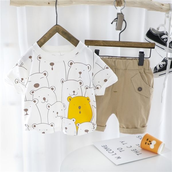 

hylkidhuose baby boys girls clothing sets 2020 summer short sleeve cartoon t shirt shorts infant children vacation clothes lj201203, White