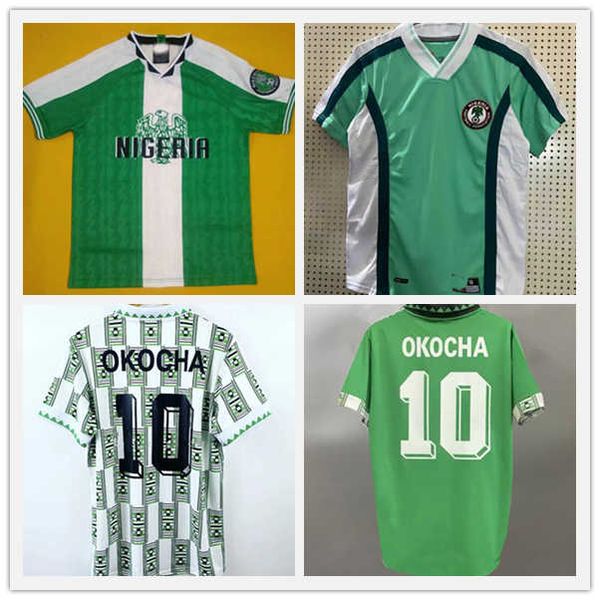 

1994 okocha finidi mens retro soccer jerseys 1996 1998 national team home green white away football shirt short sleeve, Black;yellow