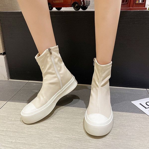 

autumn ankle plans for foot fingers round edge zipper shoes from platform women's comfortable leather boots, Black