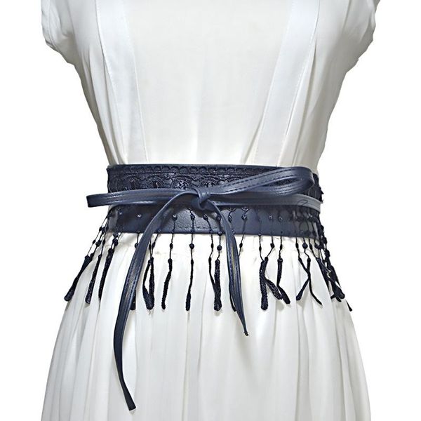 

lace up pu leather lace tassel wide corset cummerbunds strap belts for women girls high waist slimming girdle belt ties bands, Black;brown