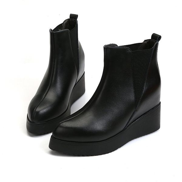 

style women slip on high platform shoes female fashion casual high ankle boots increased internal women shoes size 35-39 y1221, Black