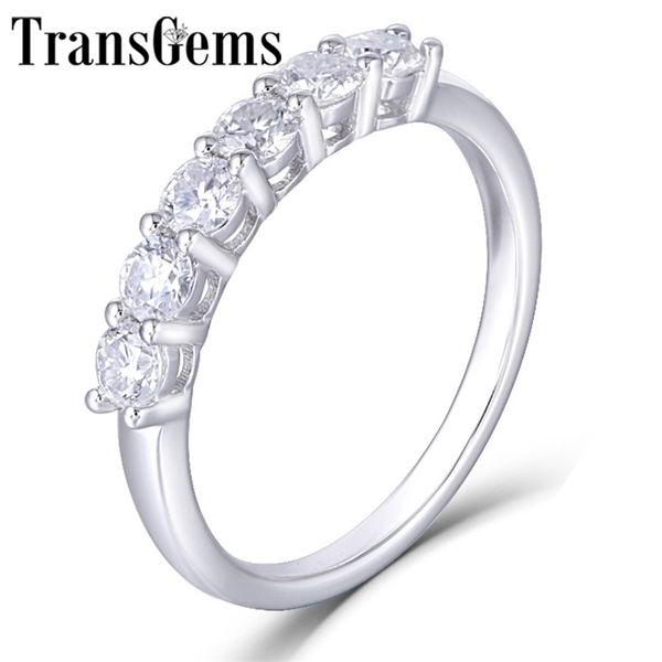 

transgems 14k 585 white gold 0.6ctw 3mm f colorless moissanite engagement ring half eternity anniversary wedding band dailywear t200713, Slivery;golden