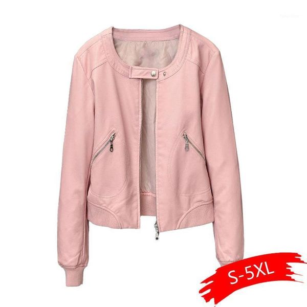 

2020 faux leather jacket women o-neck zipper casual jackets female short biker coat plus size s-4xl basic outwear1, Black