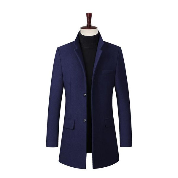 

men's wool & blends zogaa mid-length woolen windbreaker pure color slim single-breasted cloth autumn winter men jacket outwear, Black