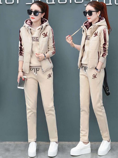 

three piece thickened plush sweater women's 2020 winter new fashion velvet leisure sportswear set, Gray