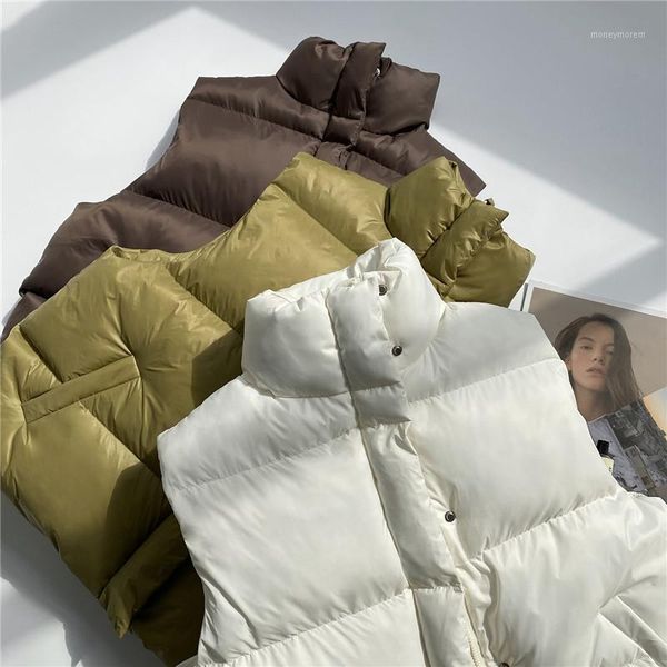 

2021 new women sleeveless vest winter oversized warm thicken down cotton padded jacket casual pure color short coat vest female1, Black;white