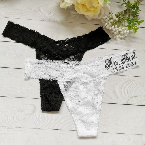 

personalized name mrs bridal thong customize funny wedding gift underwear women panties female lace lingerie, Black;white