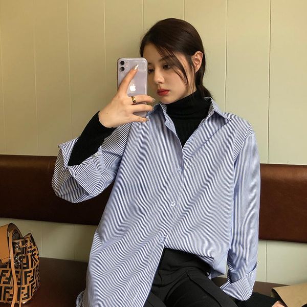 

2021 spring summer new fashion women striped shirt long sleeve casual loose shirts female streetwear blouse oversize, White