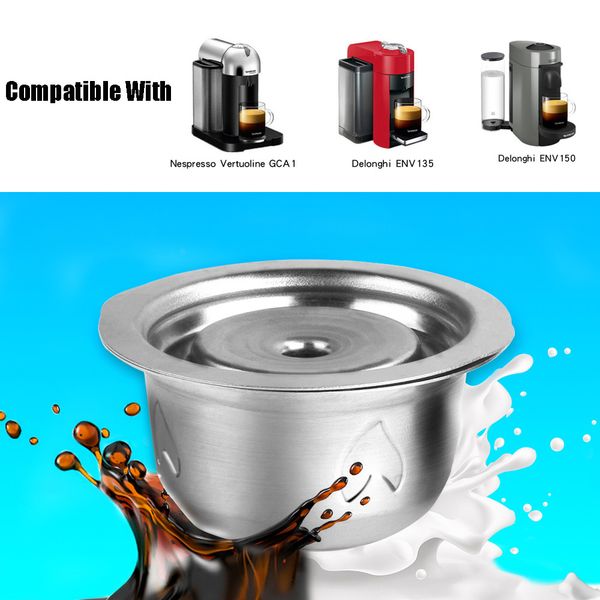 

upgraded stainless steel vertuoline capsule for nespresso gca1 & delonghi env135 coffee filters with foil lids q0109