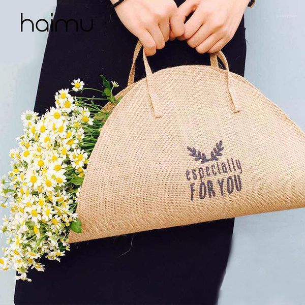 

oval linen sliceflower plant handbag bag flower bouquet packaging bag wedding favor decoration for packing florist bags1