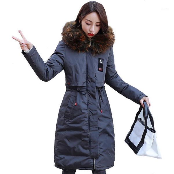

2018 new arrival winter jacket women long cotton padded outerwear womens coat parka with colorful fur female hooded jackets1, Black