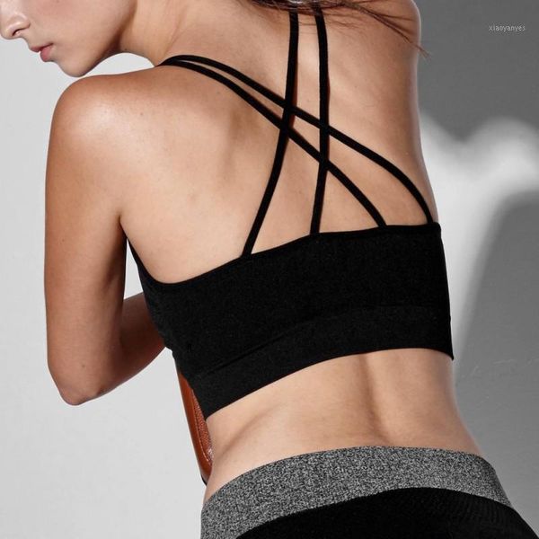 

gym clothing women sports bra black white push up breathable fitness seamless sport criss cross crop female yoga1, White;black