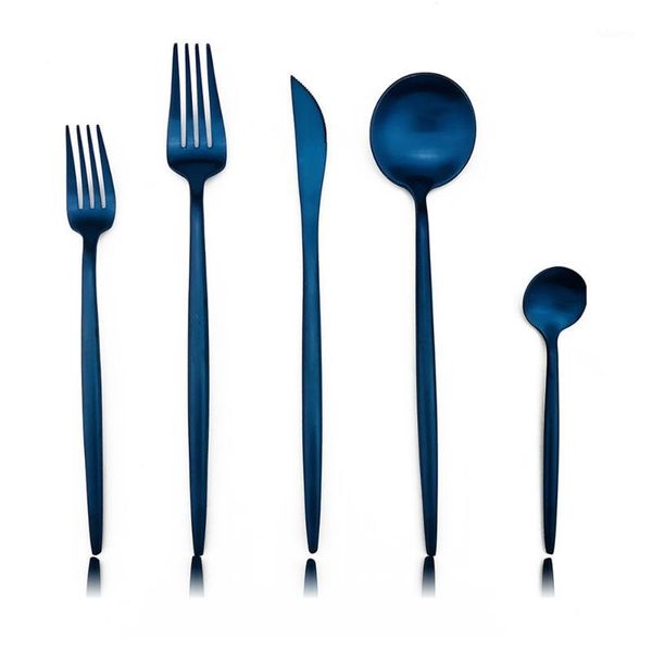 

20pcs stylish matte blue flatware set stainless steel black cutlery set knives dessert forks spoon dinnerware silverware1