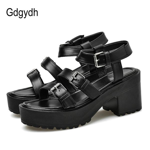 

gdgydh fashion buckle gladiator sandals women high heels sandals chunky heel comfortable summer shoes ankle strap gothic black t200529