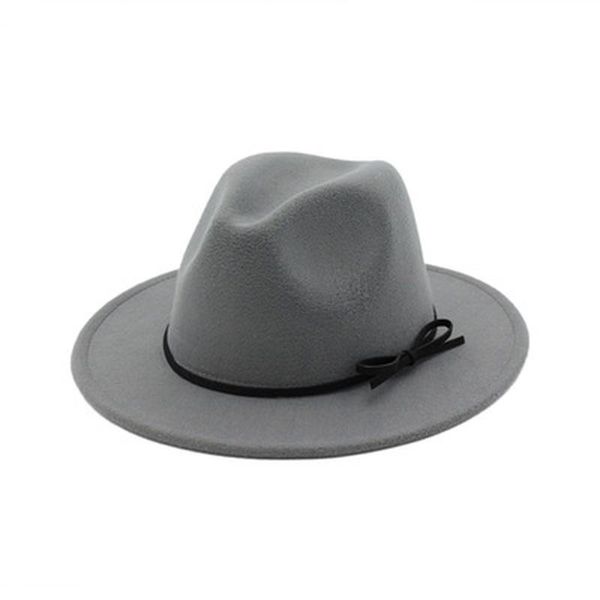 

wide brim hats women winter felted fedora band belt bowknot muticolor formal dress jazz caps panama hat, Blue;gray
