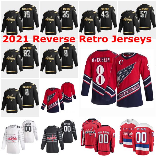 

washington capitals 2021 reverse retro jerseys 8 alex ovechkin jersey 77 t.j. oshie 43 tom wilson braden holtby jakub vrana custom stitched, Black;red