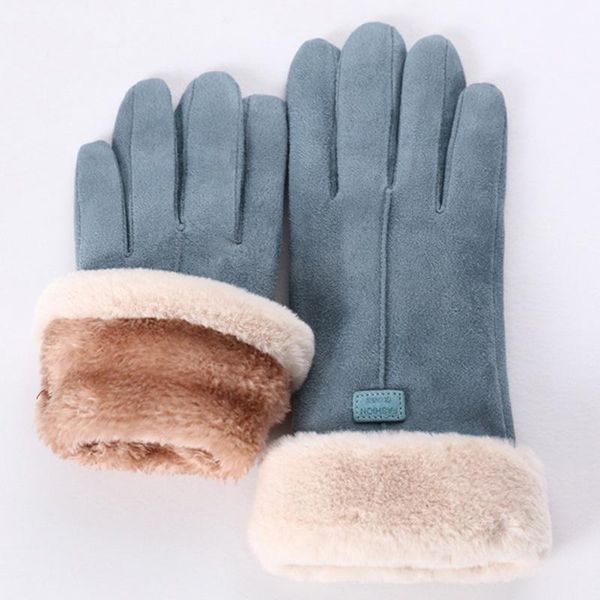 

new fashion women gloves autumn winter cute furry warm mitts full mittens women outdoor sport female gloves screen, Blue;gray