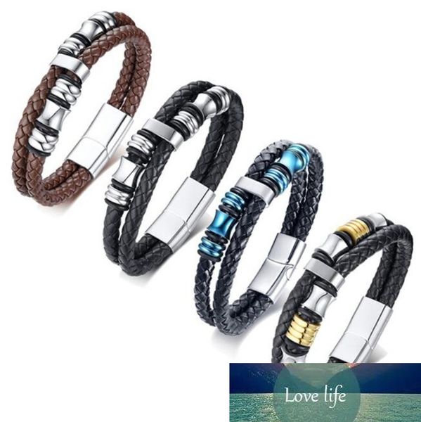 Charm Schwarzes Armband aus echtem Leder, hochwertiges Metall, doppelt geflochtenes Seil, Armbänder für Männer und Frauen, magnetischer Manschettenarmreif