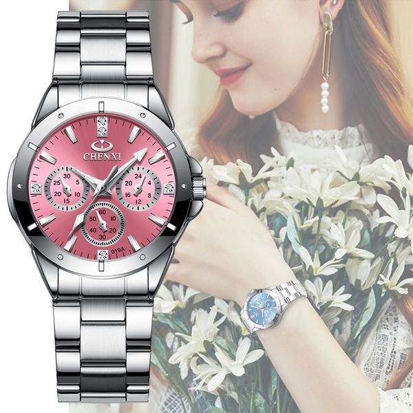 

chenxi 019a women fashion luxury watches women's quartz wristwatches ladies luxury rhinestone dial clock waterproof reloj mujer 201119, Slivery;brown