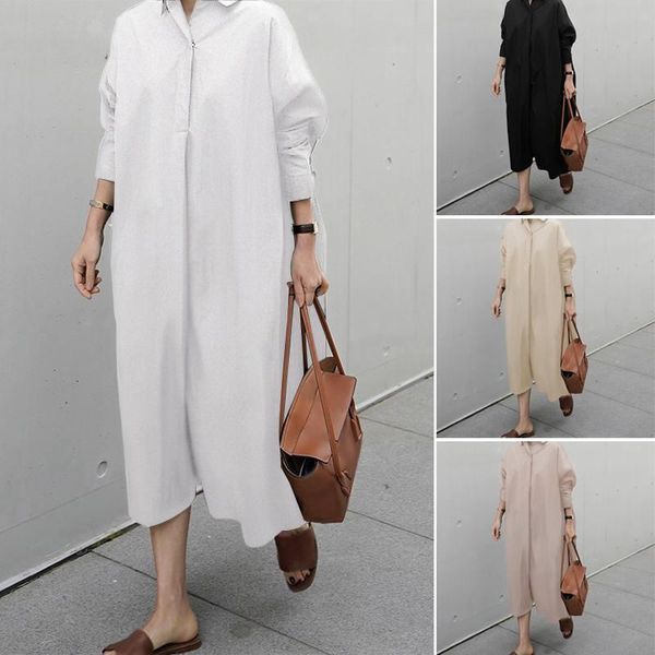 

plus size elegant shirt dress women's autumn sundress zanzea 2020 casual long sleeve midi vestidos female button down robe 5xl, Black;gray