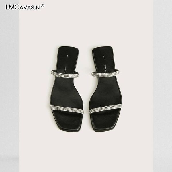 

lmcavasun black strappy flat sandals and slippers women's sandals crystal shoes