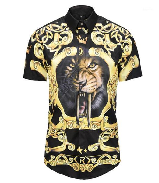 

male short sleeve men dress paint printed 3d shirt slim fit1, White;black