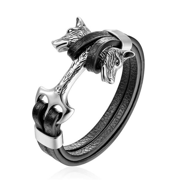 

mkendn men bracelets stainless steel anchor lion shackles leather bracelet men wristband fashion jewelry pulseras wmtmrn