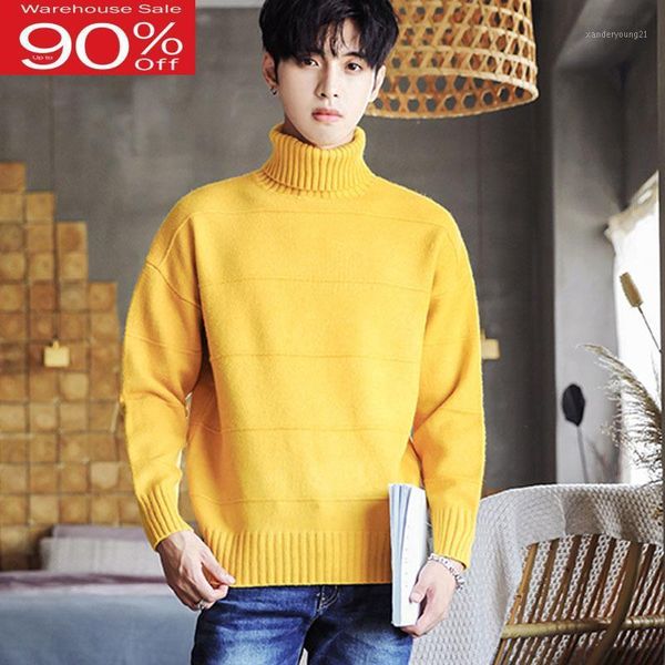 

men's sweaters men turtleneck sweater student 2021 autumn and winter korean style loose male knitted teenage boy handsome trend m491, White;black